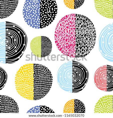 Decorative abstract polka dots in the style of the 60s.
 Cheerful polka dot vector seamless pattern. Can be used in textile industry, paper, background, scrapbooking.