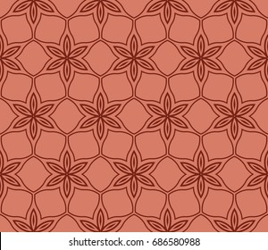 Decorative abstract seamless background, geometric floral pattern. brown color