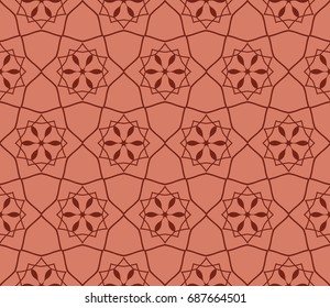 Decorative abstract seamless background, geometric floral pattern. brown color