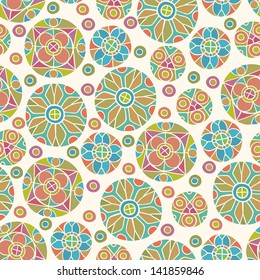 Decorative abstract seamless pattern. Ornamental round endless texture. Template for design fabric, backgrounds, covers, package, wrapping paper