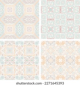 Decorative Abstract seamless patterns in soft colors, elegant vector background tiles For fabrics, clothing, decoration, home decor, cards and templates, wrapping paper, kids prints.