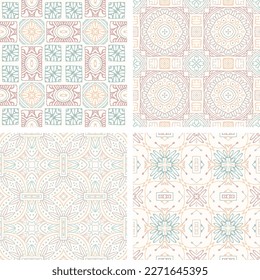 Decorative Abstract seamless patterns in soft colors, elegant vector background tiles For fabrics, clothing, decoration, home decor, cards and templates, wrapping paper, kids prints.