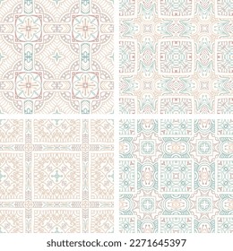 Decorative Abstract seamless patterns in soft colors, elegant vector background tiles For fabrics, clothing, decoration, home decor, cards and templates, wrapping paper, kids prints.