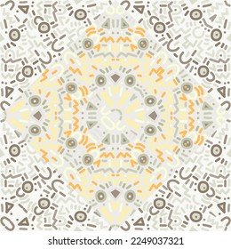 Ornamento decorativo de mosaico de forma abstracta con un patrón impecable. Fondo de pantalla con formas de círculo dibujadas a mano. Diseño geométrico para tela, imprenta textil, papel envolvente, cubierta. Ilustración vectorial.