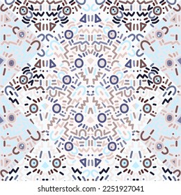 Dekorative abstrakte Form Mosaik nahtlose Muster Ornament. Handgezeichneter Kreis formt Tapete. Geometrisches Design für Gewebe, Stoffdruck, Packpapier, Deckel. Vektorgrafik.