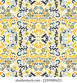 Decorative abstract shape mosaic seamless pattern ornament. Hand drawn circle shapes wallpaper. Geometric design for fabric, textile print, wrapping paper, cover. Vector illustration.