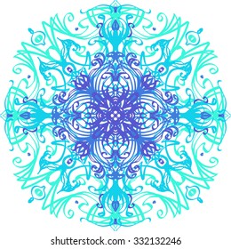 Decorative abstract snowflake. Geometric circle element made in vector. Hand drawn background. 