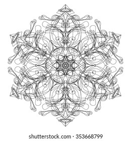 Decorative abstract snowflake. Geometric circle element made in vector. Ideal background for for print, posters, t-shirt, wedding invitation, scrap-booking. 