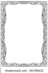 Decorative abstract square a4 format coloring page frame isolated on white