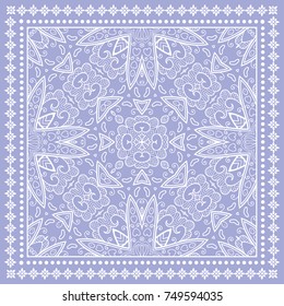 Decorative abstract stylized geometric background, floral doodle lace pattern with ornate frame. Tribal ethnic ornament. Bandanna shawl fabric print, silk neck scarf or kerchief design