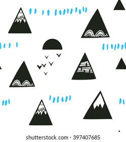 Decorative abstract texture in naive style. Vector background with artistic elements. Pattern with triangles
