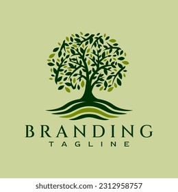 Vector de diseño de logotipo de árbol abstracto decorativo. La marca de plantas verdes de lujo.