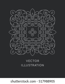 Decorative abstract vector illustration. Floral decoration. Flourishes ornament. Design element. Line retro vintage insignia, logotype. Elegant luxury logo template. Islamic, arabic, oriental motifs.