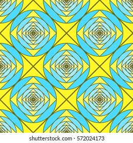 Decorative abstract vector illustration. Geometric seamless pattern on yellow background
