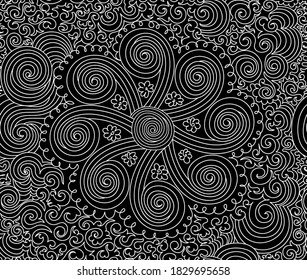 Decorative abstract vector seamless pattern with spherical curling ornament 