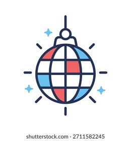 A decorative accessory icon, flat outline design of disco ball