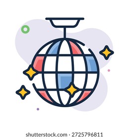 Un icono decorativo del accesorio, diseño plano del contorno de la bola de discoteca