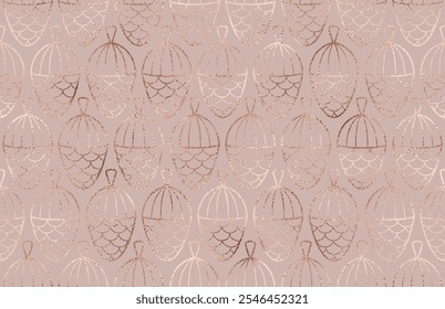 Decorative acorn seamless pattern with gold glitter texture.