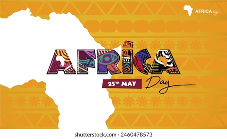 Decorative Africa Day Celebration Template Background with Tribal Ethnic Typography and Africa Map. Happy Africa Day Banner. Vector Illustration