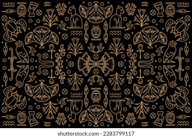 Un África decorativa sin costuras, un telón de fondo geométrico de la etnia egipcia. Fondo de la cubierta tribal vectorial. Ilustración de la decoración de arte en color naranja claro y negro