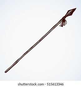 Decorative aged iron cossack murder glaive harpoon tool isolated on white background. Freehand outline ink hand drawn scribble icon picture sketchy pen on paper. Closeup view with space for text