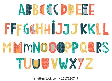 Decorative alphabet with bright coloring, vector illustration