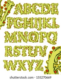 Decorative alphabet, capitals green, vector font