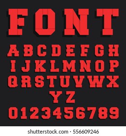 Decorative alphabet font template. Letters and numbers paper design. Vector illustration