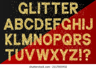 Decorative Alphabet With Glitter Effect. Golden Shiny Letters For Design. Luxury Font For Sale Vouchers, Greeting Cards, Wedding Invitations.