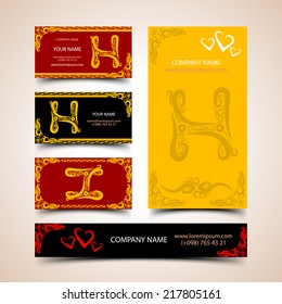 Decorative Alphabet H on business cards, vector illustration 4 your design, eps10 6 layers easy editable