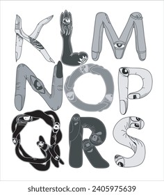 decorative alphabet letters with abstract and monster theme