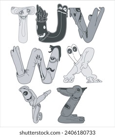 decorative alphabet letters with abstract and monster theme