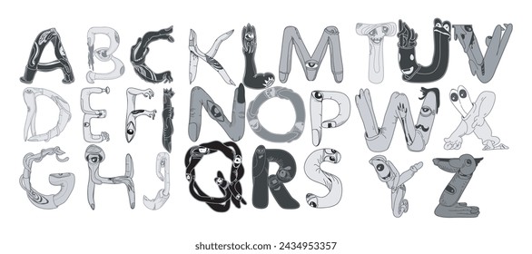 decorative alphabet letters with abstract and monster theme