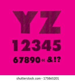 decorative alphabet letters Y,Z and numbers vector illustration