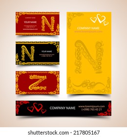 Decorative Alphabet N on business cards, vector illustration 4 your design, eps10 6 layers easy editable