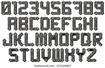 Decorative alphabet and numbers on white background.Vector custom typeset.