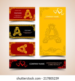 Decorative Alphabet  A on business cards, vector illustration 4 your design, eps10 6 layers easy editable