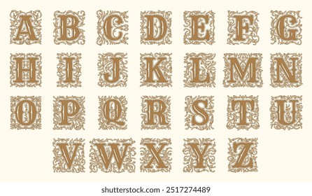 Alfabeto decorativo. Ornate mão desenhado letras para luxo vintage alfabeto recente vetor modelo de fonte real