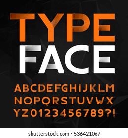 Decorative alphabet typeface. Type letters and numbers on a polygonal background. Vector font for headlines, posters, logos etc.