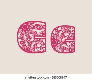 Decorative alphabet vector font. Letter C. Typography for headlines, posters, logos etc. Uppercase and lowercase symbols