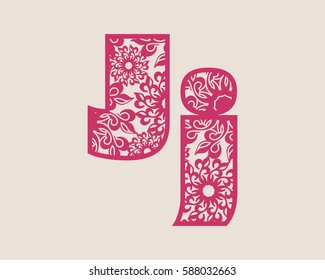 Decorative alphabet vector font. Letter J. Typography for headlines, posters, logos etc. Uppercase and lowercase symbols