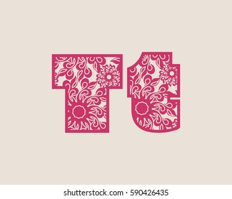 Decorative alphabet vector font. Letter T. Typography for headlines, posters, logos etc. Uppercase and lowercase symbols