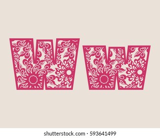 Decorative alphabet vector font. Letter W. Typography for headlines, posters, logos etc. Uppercase and lowercase symbols