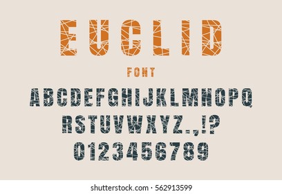 Decorative Alphabet Vector Font. Letters Symbols And Numbers. Typography For Headlines, Posters, Logos Etc. Shattered Style