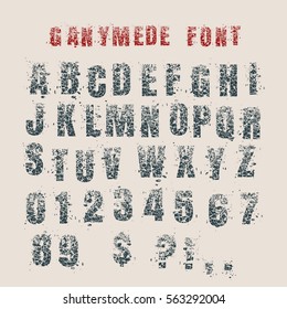 Decorative Alphabet Vector Font. Letters Symbols And Numbers. Typography For Headlines, Posters, Logos Etc. Shattered Style. Grunge Texture