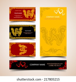 Decorative Alphabet W on business cards, vector illustration 4 your design, eps10 6 layers easy editable