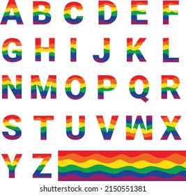 Decorative alphabets, Rainbow color waves letters, Rainbow color alphabet letters, alphabets decoration in rainbow color waves