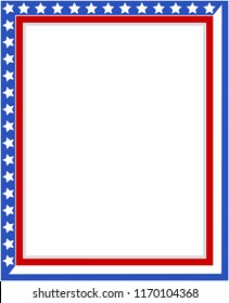 Decorative American patriotic border frame with USA flag symbols with blank space for your text and images.