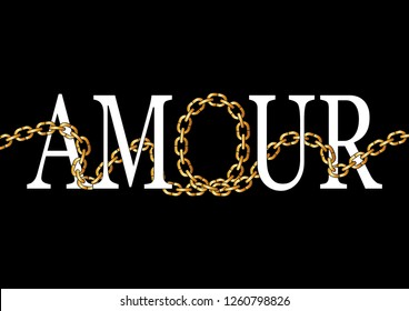 Decorative "Amour" (Love) text with golden chain illustration