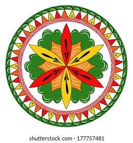 Decorative ancient pagan pattern traditional for northern Russian region of Dvina River. Floral ornament, vector, illustration